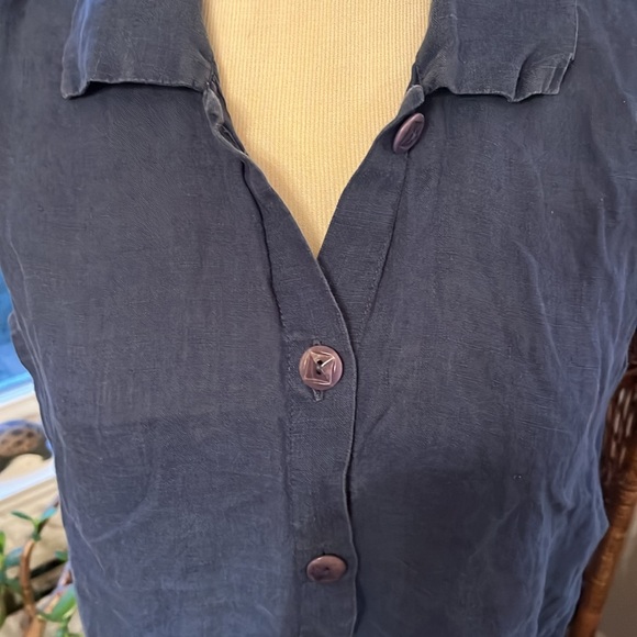 Flax by Jeanne Englehart Womens Small Linen Sleeveless Button Down Blouse Blue - Picture 2 of 10